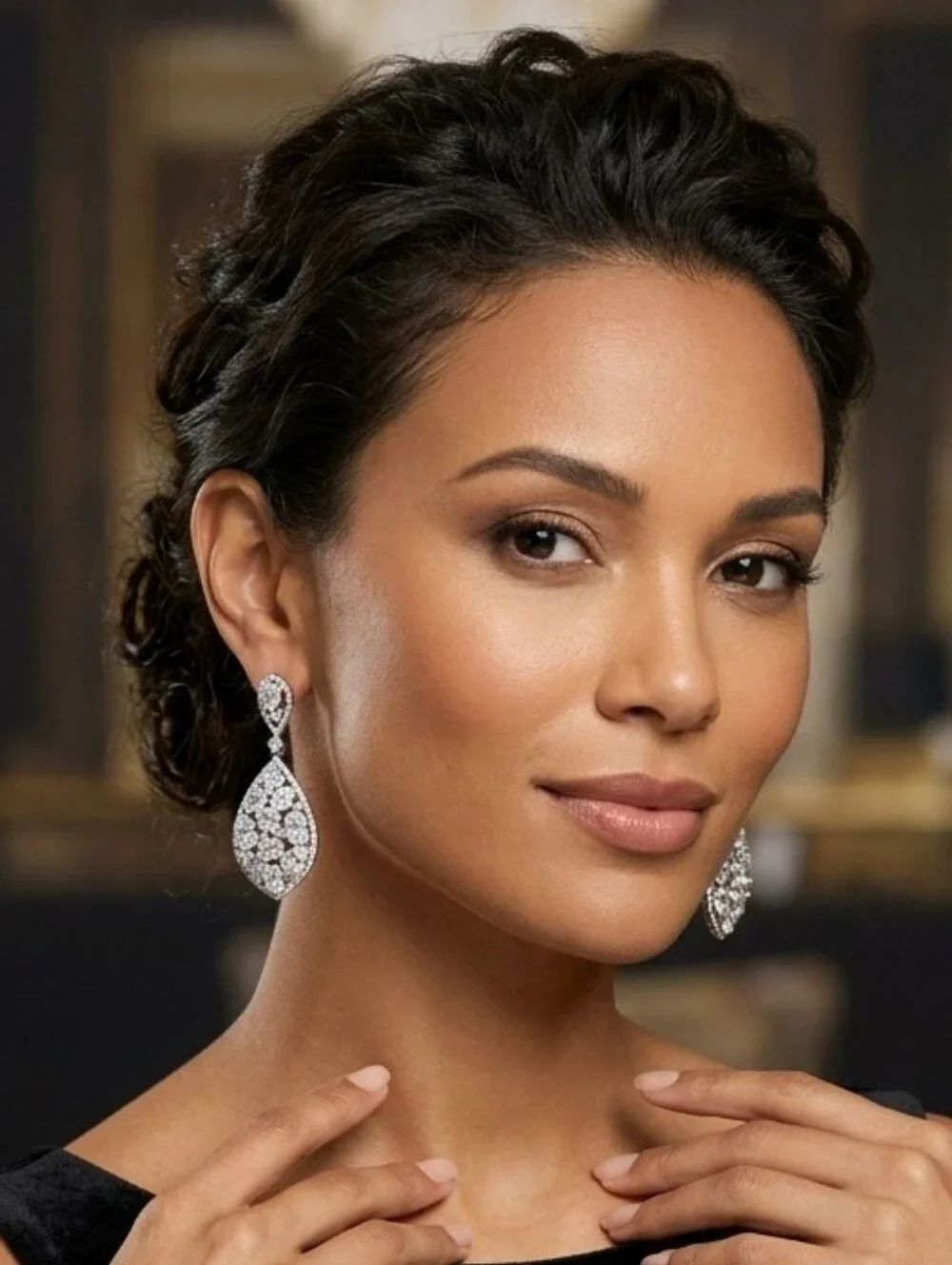 Vintage Style Cubic Zirconia Bridal Teardrop Chandelier Earrings